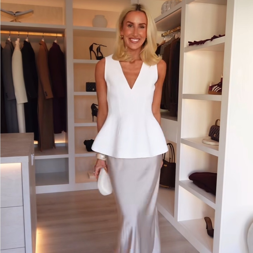 Zara White V-Neck Peplum Top